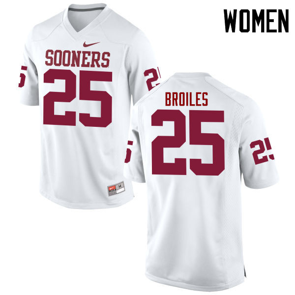 Women Oklahoma Sooners #25 Justin Broiles College Football Jerseys Game-White